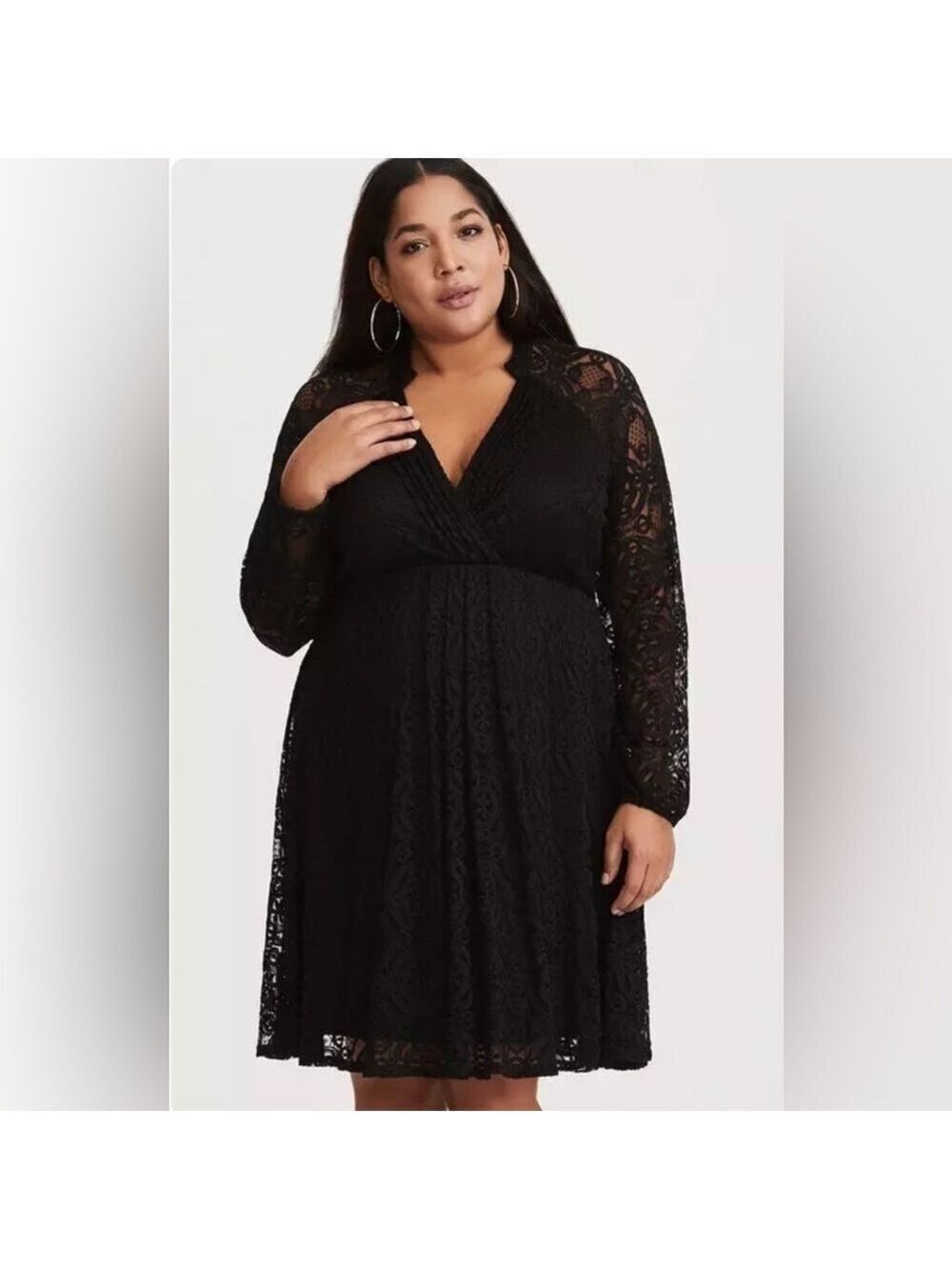 Torrid Plus Size Black Lace Pleated Skater Dress